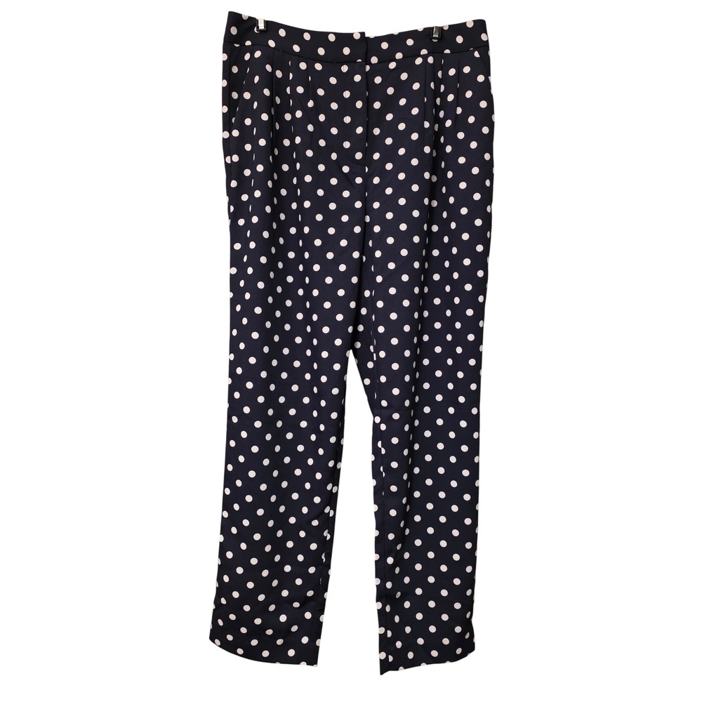 Tuckernuck Navy Blue White Polka Dot Pleated High Rise Straight Leg Pants Large